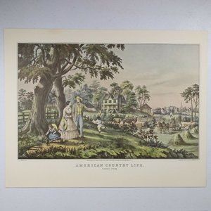 American Country Life Summer Evening Currier & Ives Lithograph 11 3/4" x 13"